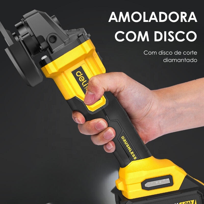 AMOLADORA COM DISCO DE CORTE DE DIAMANTE
