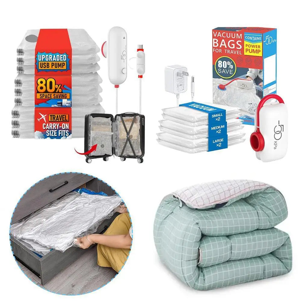 COMPACT-BAGS – Sacos de Vácuo para Viagem + Mini Aspirador USB