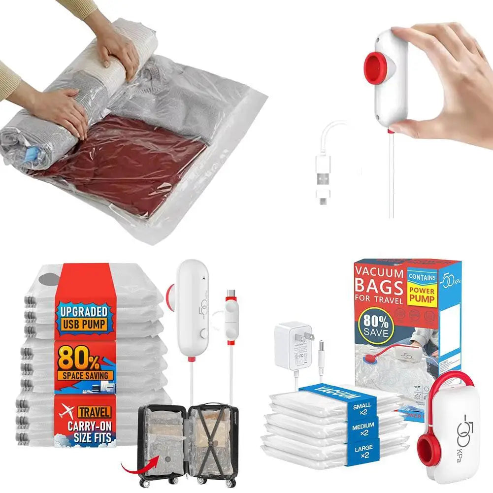 COMPACT-BAGS – Sacos de Vácuo para Viagem + Mini Aspirador USB